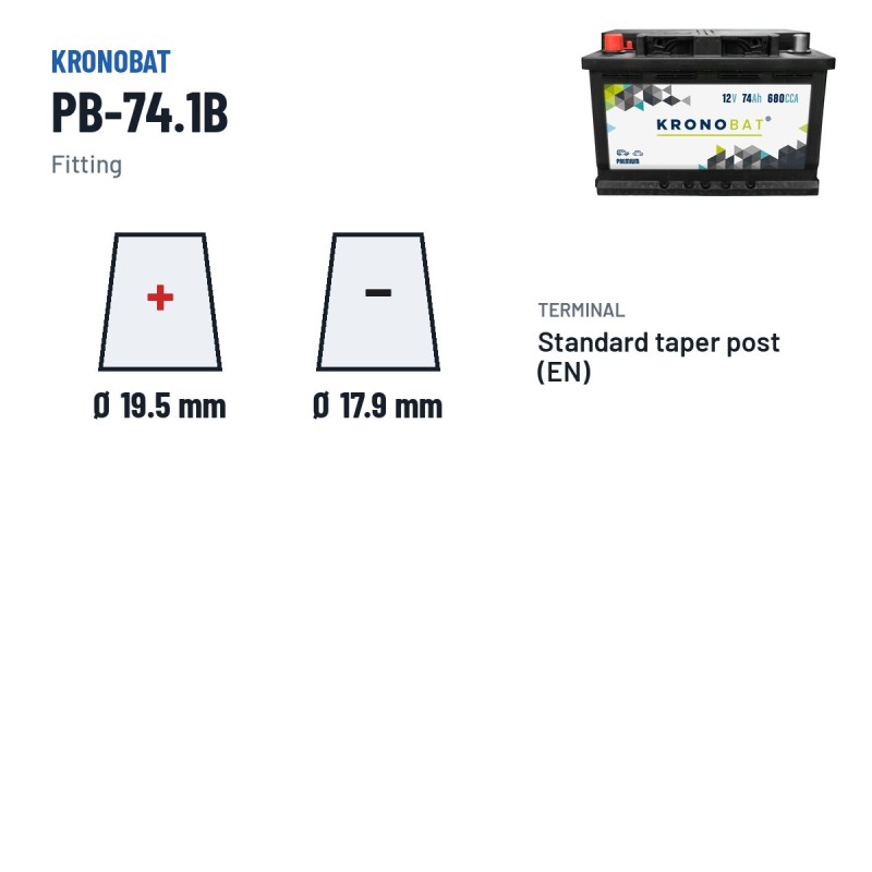 Batteria auto Kronobat PB-74.1B 12V 74Ah 680A | baterias.com
