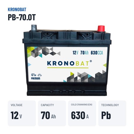 Bateria de carro Kronobat PB-70.0T 12V 70Ah 630A – dados principais