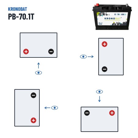 Autobatterie Kronobat PB-70.1T 12V 70Ah 630A – Polarität (Schaltung 1, + links)