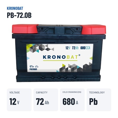 Car battery Kronobat PB-72.0B 12V 72Ah 680A – key specs