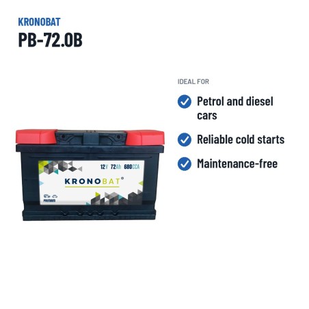 Car battery Kronobat PB-72.0B 12V 72Ah 680A – recommended uses