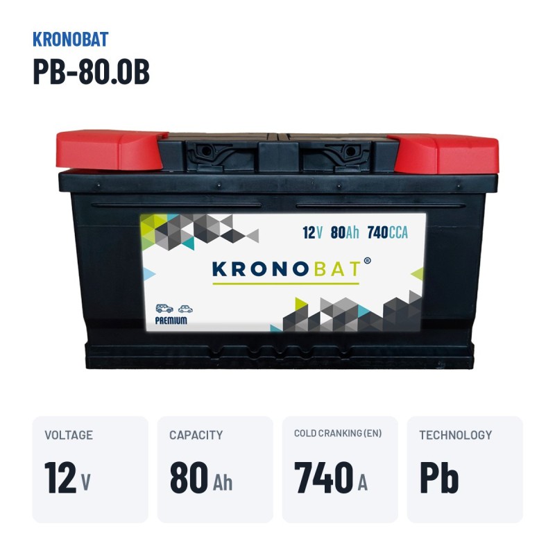 Batería de coche Kronobat PB-80.0B 12V 80Ah 740A – datos clave
