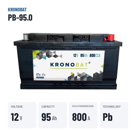 Bateria de carro Kronobat PB-95.0 12V 95Ah 800A – dados principais