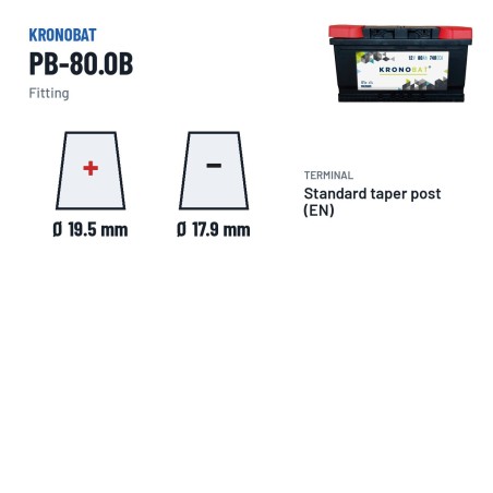 Bateria de carro Kronobat PB-80.0B 12V 80Ah 740A – terminal e fixação