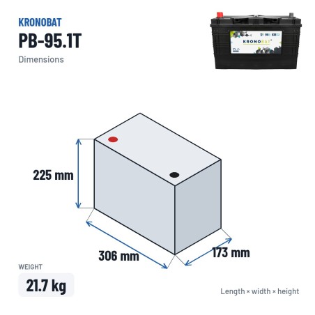 Autobatterie Kronobat PB-95.1T 12V 95Ah 830A – Abmessungen 306 × 173 × 225 mm