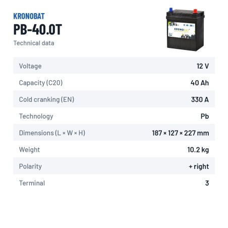 Autobatterie Kronobat PB-40.0T 12V 40Ah 330A – technische Daten