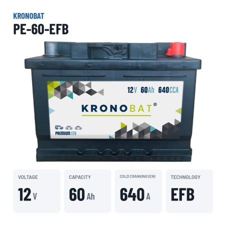 Bateria Start-Stop Kronobat PE-60-EFB 12V 60Ah 640A EFB – dados principais