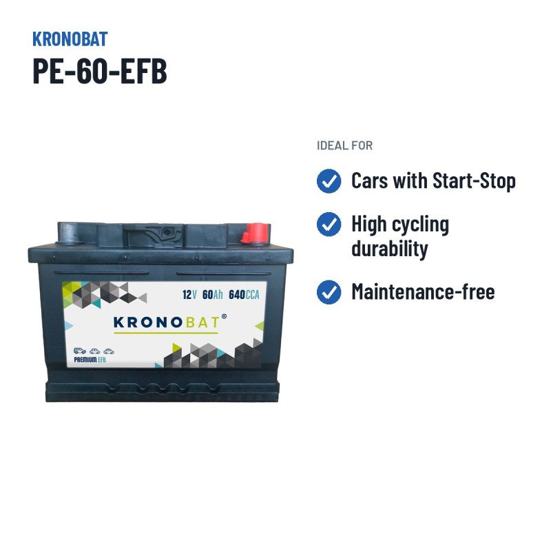 Bateria Start-Stop Kronobat PE-60-EFB 12V 60Ah 640A EFB – utilizações recomendadas