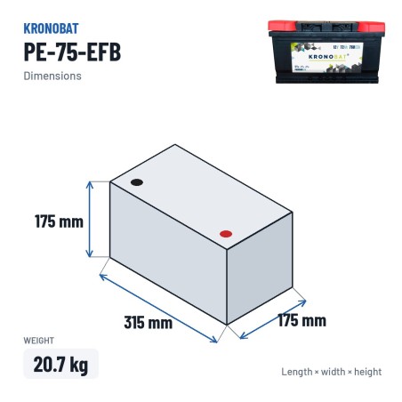 Start-Stop battery Kronobat PE-75-EFB 12V 75Ah 730A EFB – dimensions 315 × 175 × 175 mm