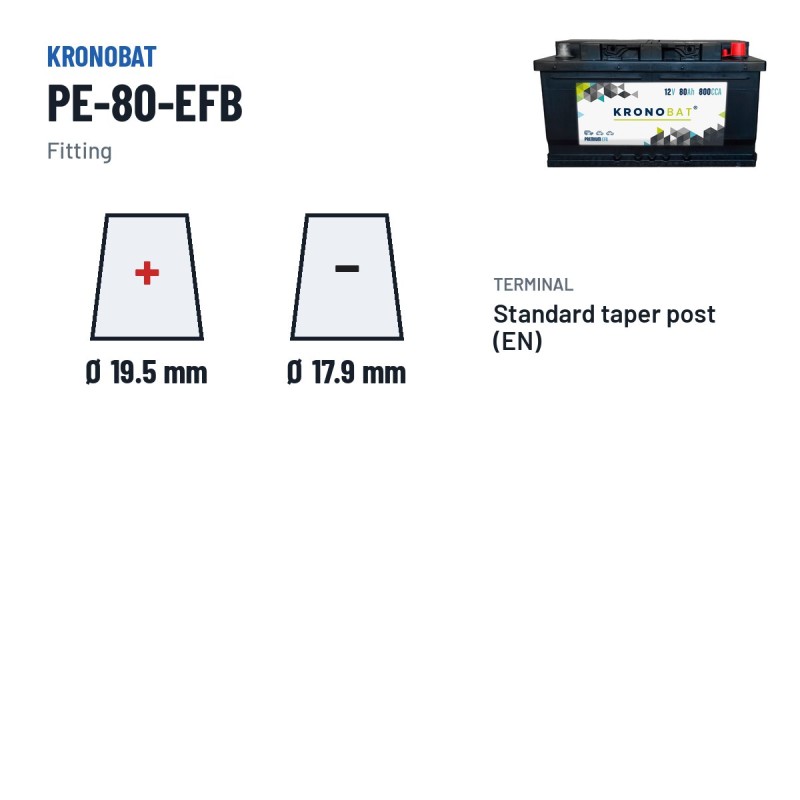 Batteria Start-Stop Kronobat PE-80-EFB 12V 80Ah 800A EFB – terminali e fissaggio