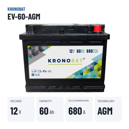 Bateria de caravana Kronobat EV-60-AGM 12V 60Ah 680A AGM – dados principais