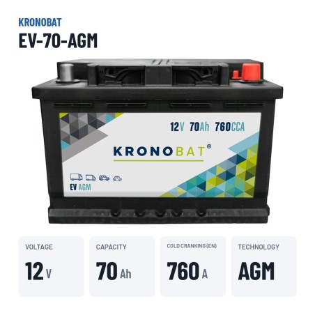 Bateria de caravana Kronobat EV-70-AGM 12V 70Ah 760A AGM