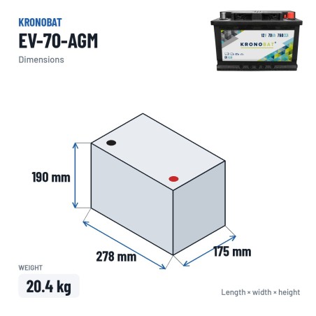 Bateria de caravana Kronobat EV-70-AGM 12V 70Ah 760A AGM