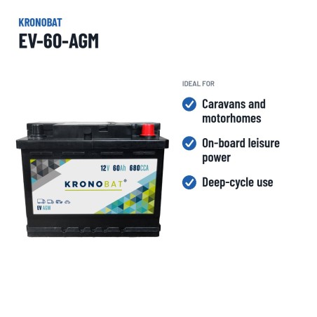 Bateria de caravana Kronobat EV-60-AGM 12V 60Ah 680A AGM – utilizações recomendadas