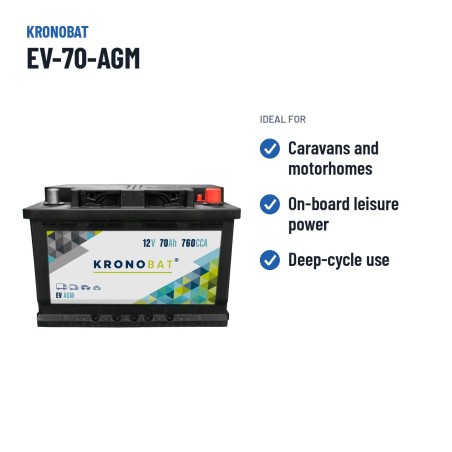 Bateria de caravana Kronobat EV-70-AGM 12V 70Ah 760A AGM