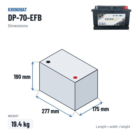 Caravan battery Kronobat DP-70-EFB 12V 70Ah 760A EFB – dimensions 277 × 175 × 190 mm