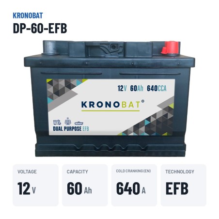 Caravan battery Kronobat DP-60-EFB 12V 60Ah 640A EFB – key specs