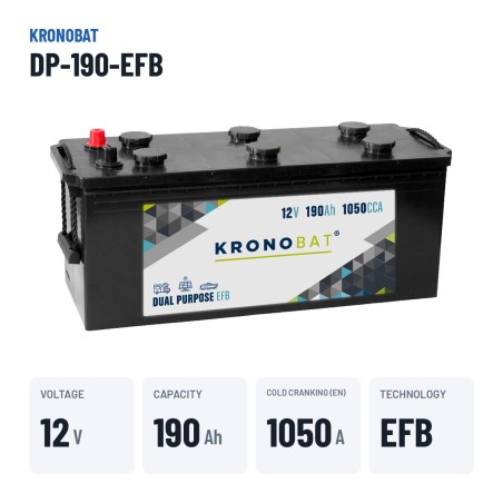 Caravan battery Kronobat DP-190-EFB 12V 190Ah 1050A EFB – key specs