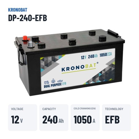 Bateria de caravana Kronobat DP-240-EFB 12V 240Ah 1050A EFB – dados principais