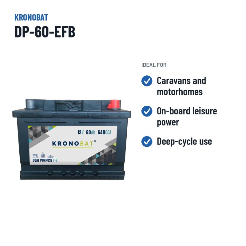 Bateria de caravana Kronobat DP-60-EFB 12V 60Ah 640A EFB – utilizações recomendadas