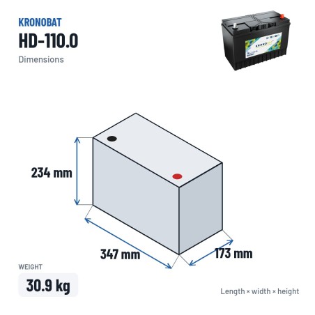 Bateria de camião Kronobat HD-110.0 12V 110Ah 680A – medidas 347 × 173 × 234 mm