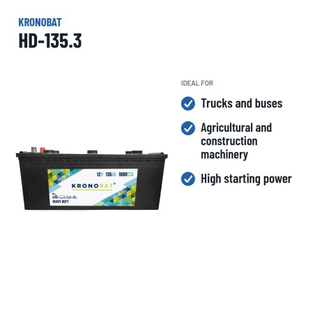 Bateria de camião Kronobat HD-135.3 12V 135Ah 1000A – utilizações recomendadas
