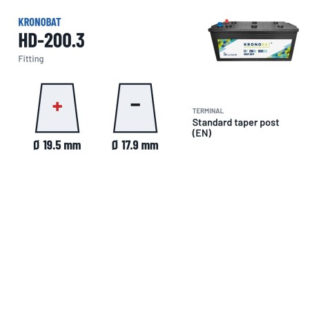 Batería de camión Kronobat HD-200.3 12V 200Ah 1050A – borne y sujeción