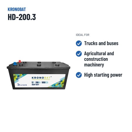 Batería de camión Kronobat HD-200.3 12V 200Ah 1050A – usos recomendados