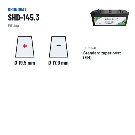 Bateria de camião Kronobat SHD-145.3 12V 145Ah 800A – terminal e fixação