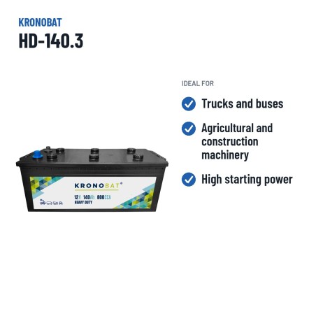 Bateria de camião Kronobat HD-140.3 12V 140Ah 800A – utilizações recomendadas
