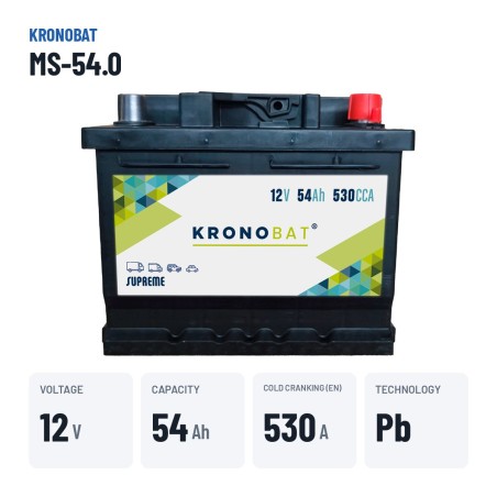 Batería de coche Kronobat MS-54.0 12V 54Ah 530A – datos clave
