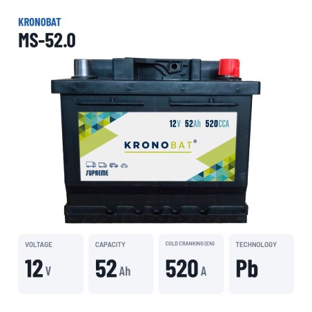 Batterie voiture Kronobat MS-52.0 12V 52Ah 520A | baterias.com