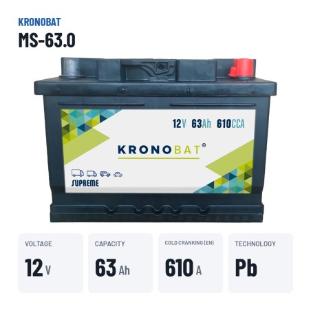 Batterie voiture Kronobat MS-63.0 12V 63Ah 610A – caractéristiques clés