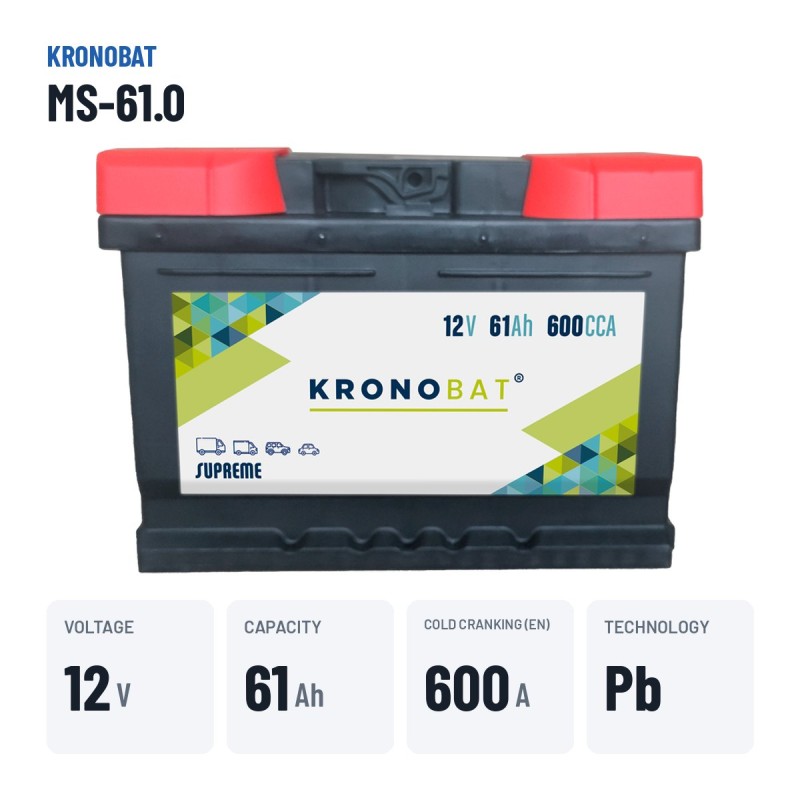 Batteria auto Kronobat MS-61.0 12V 61Ah 600A | baterias.com