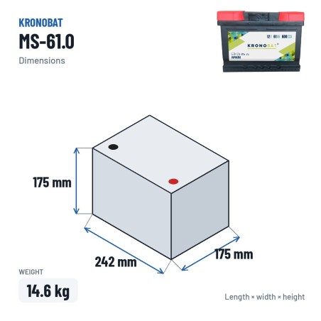 Batteria auto Kronobat MS-61.0 12V 61Ah 600A | baterias.com
