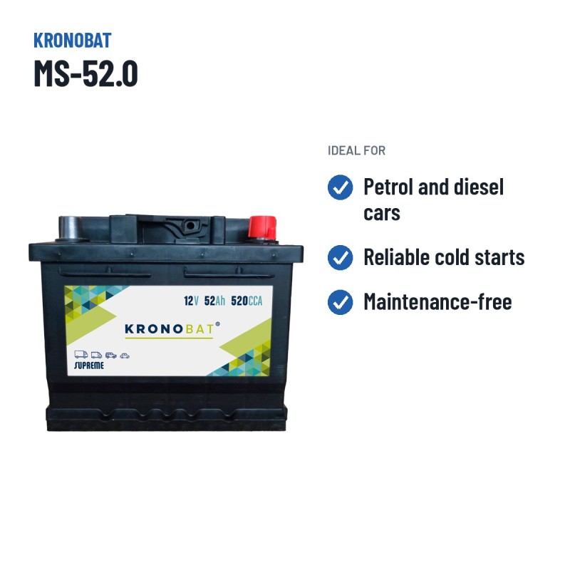 Batería de coche Kronobat MS-52.0 12V 52Ah 520A – usos recomendados
