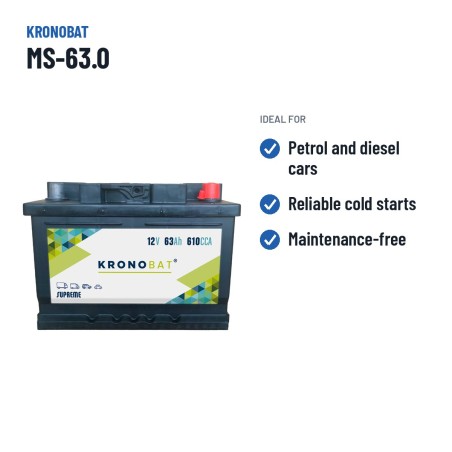 Batterie voiture Kronobat MS-63.0 12V 63Ah 610A – utilisations recommandées