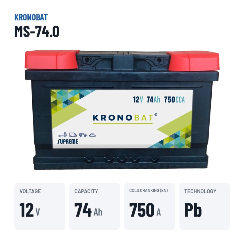Bateria de carro Kronobat MS-74.0 12V 74Ah 750A – dados principais