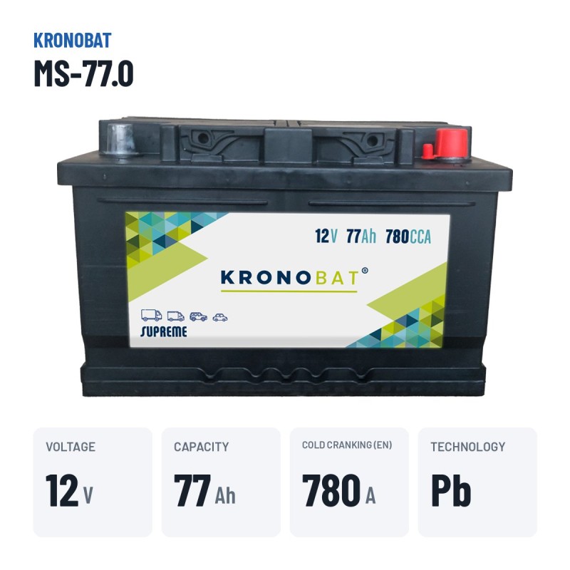 Batería de coche Kronobat MS-77.0 12V 77Ah 780A – datos clave