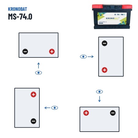 Bateria de carro Kronobat MS-74.0 12V 74Ah 750A – polaridade (esquema 0, + direita)