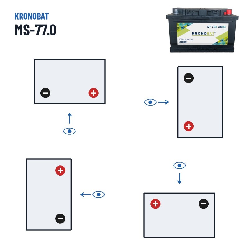 Bateria de carro Kronobat MS-77.0 12V 77Ah 780A – polaridade (esquema 0, + direita)