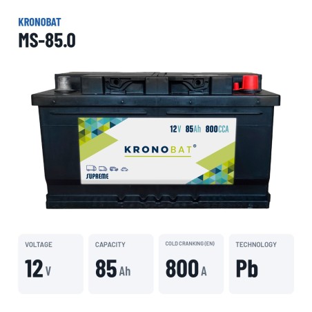 Batterie voiture Kronobat MS-85.0 12V 85Ah 800A – caractéristiques clés