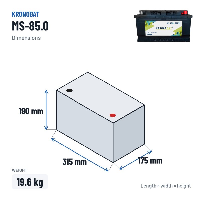Batería de coche Kronobat MS-85.0 12V 85Ah 800A | baterias.com