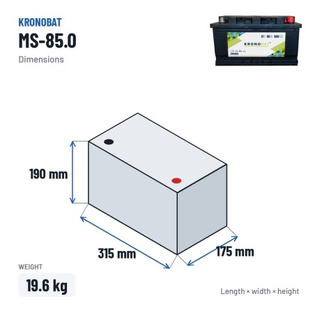 Batería de coche Kronobat MS-85.0 12V 85Ah 800A | baterias.com