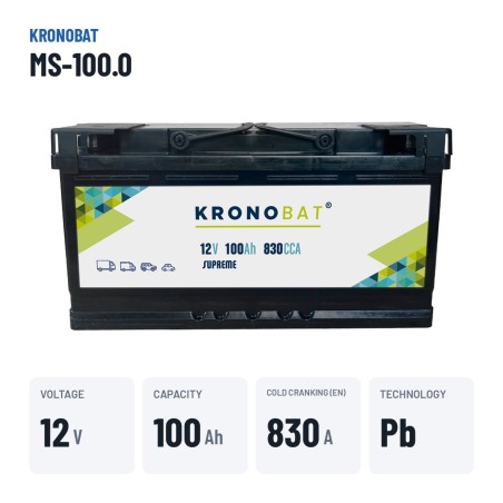 Batteria auto Kronobat MS-100.0 12V 100Ah 830A – dati principali