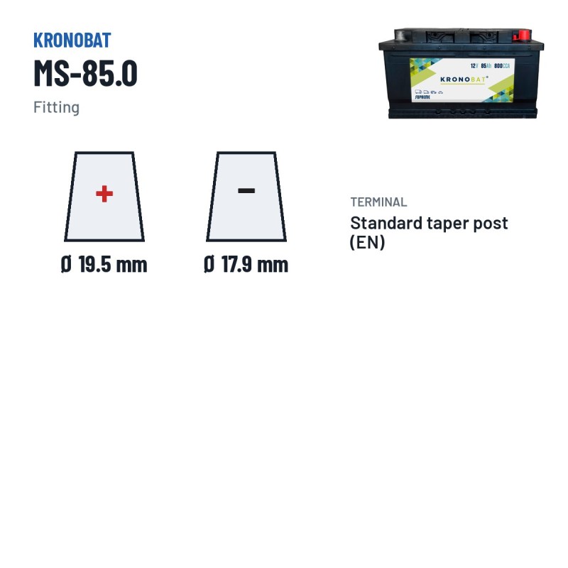 Bateria de carro Kronobat MS-85.0 12V 85Ah 800A | baterias.com