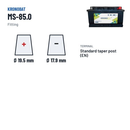 Batería de coche Kronobat MS-85.0 12V 85Ah 800A | baterias.com