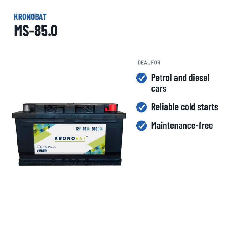 Bateria de carro Kronobat MS-85.0 12V 85Ah 800A | baterias.com