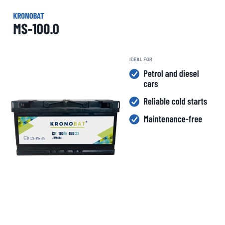 Batería de coche Kronobat MS-100.0 12V 100Ah 830A – usos recomendados