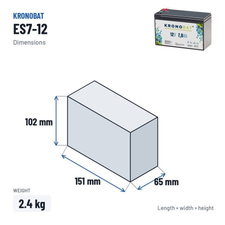 Batteria per carrozzina Kronobat ES7-12 12V 7Ah AGM – dimensioni 151 × 65 × 102 mm